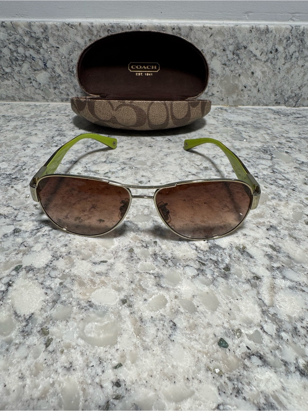 COACH Women's Tortoise & Lime Green Frame with Brown Gradient Lenses Sunglasses